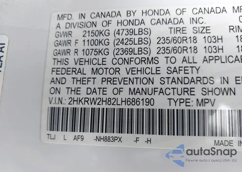 2020 Honda Cr-V Awd Ex-L из США, поврежденный, VIN 2HKRW2H82LH686190